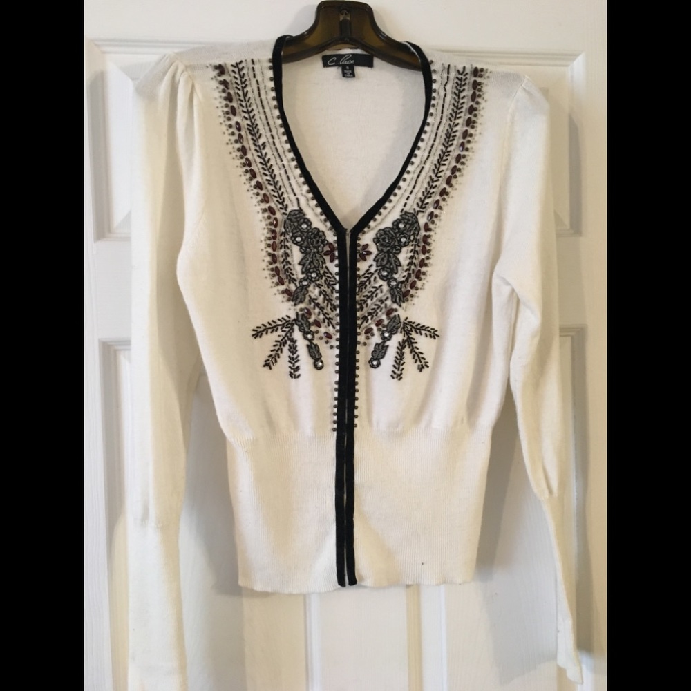 Vintage Charm Vneck Beaded Cardigan
